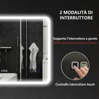 HOMCOM Specchio Bagno LED con Bluetooth, Illuminazione Regolabile e Funzione Memory, in Vetro Temperato, 80x60x3.5 cm(m-9)