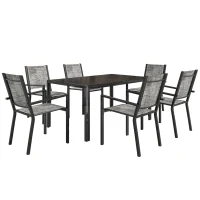 Outsunny Table de jardin extérieure avec 6 chaises empilables, plateau à lattes 150 cm, structure en acier anti-rouille, noir(m-13)