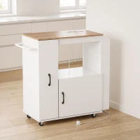 HOMCOM Carrello Cucina con Ruote, Isola Cucina con Presa di Corrente, Organizer Estraibile, 80x40x88 cm, Bianco(m-13)