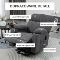 HOMCOM Fotel z funkcją podnoszenia dla seniora, funkcja leżenia, z pilotem, 144 cm x 91 cm x 88 cm, Ciemnoszary(m-7)