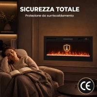 HOMCOM 102 cm Camino Elettrico da Incasso/Parete/Terra Ultrasottile 8.3 cm con Telecomando, 900/1800W, Timer, 35㎡ Nero(m-9)