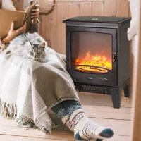 HOMCOM Electric Fireplace Stove, Freestanding Log Burner, 1000W/2000W, Portable Electric Fire Fan Heater with LED Flame Effect, Adjustable Thermostat, Glass, Overheat Protection, Black(m-2)