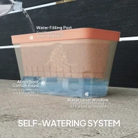 Outsunny Set of 3 Self Watering Plant Pots Outdoor, 27cm Rectangular Garden Planters with Visual Water Level Window, Plastic Flower Pots for Indoor Outdoor Garden Balcony(m-5)