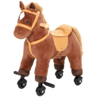 AIYAPLAY Schaukelpferd, Plüsch-Reitpferd mit Huf- und Wiehergeräuschen, Rollen/Pedale, 3–8 Jahre, bis 50 kg, Dunkelbraun(m-11)
