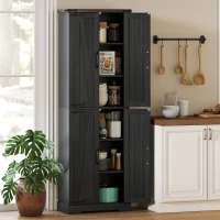 HOMCOM Credenza Cucina Alta Rustica, Mobile Dispensa con 4 Ante, Ripiani Regolabili, 60.2x30.3x182 cm, Nero(m-2)