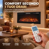 HOMCOM 102 cm Camino Elettrico da Incasso/Parete/Terra Ultrasottile 8.3 cm con Telecomando, 900/1800W, Timer, 35㎡ Nero(m-7)