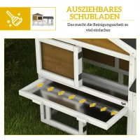 PawHut Hasenstall 2 Etagen Kaninchenstall Holz Kaninchenkäfig mit Bitumendach Freilaufgehege Rampe Türen 147x54x84 cm Gelb(m-6)