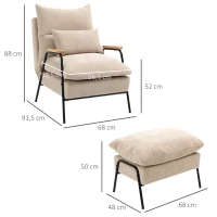 HOMCOM Fotel tapicerowany z podnóżkiem, fotel relaksacyjny z funkcją leżanki, fotel tapicerowany, poduszki, fotel telewizyjny, 68 x 91,5 x 88 cm, kolor beżowy(m-3)