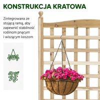 Outsunny skrzynka na rośliny stojak na kwiaty kratka na pnącza skrzynka z kratką łuk różany z otworami drenażowymi ogród naturalne drewno 64 x 28 x 120 cm(m-4)