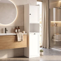HOMCOM Colonna Bagno Slim con Cesto Portabiancheria Ribaltabile, 40x40x170 cm, Bianco(m-14)