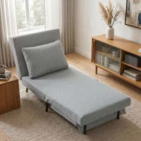 HOMCOM Poltrona Letto con Schienale Regolabile 3 Posizioni, Cuscino Sfoderabile in Tessuto Effetto Lino, Grigio Chiaro(m-12)