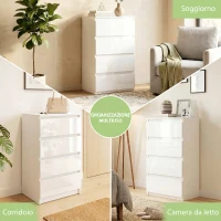 HOMCOM Comò per Camera da Letto, Moderno Comò a 4 Cassetti, Design Slim Lucido per Soggiorno, Corridoio, Bianco(m-8)