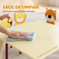 AIYAPLAY Mesa Infantil con 4 Sillas con Diseños de Animales Juego de Madera 5 Piezas para Niños y Niñas 3-8 Años Amarillo(m-8)