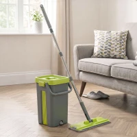 HOMCOM Set Mocio Lavapavimenti e Secchio a 2 Scomparti con Strizzatore, 5 Panni Ricambio in Microfibra, Grigio Scuro(m-14)