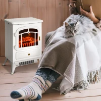 HOMCOM® Elektrische kachel haardkachel vlameffect metaal glas wit 42 L x 28 B x 55 H cm(m-7)