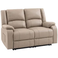 HOMCOM Sillón 2 Plazas Relax Reclinable Manual Ajuste Separado hasta 155º Sillón Relax de PU Reposapiés y Asiento Amplio Caqui(m-1)