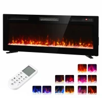 HOMCOM Lareira Elétrica Ultrafina 900/1800 W Encastrável/Mural/De Pé, 12 Cores de Chama 3D, Comando à Distância, até 35 m², Preta(m-11)
