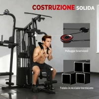 SPORTNOW Palestra Multifunzione, Stazione Fitness Multifunzione con Sistema a Pulegge, Pacco Pesi da 69 kg, Nero(m-7)