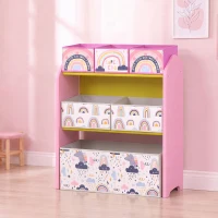 AIYAPLAY Scaffale Portagiochi Bambini a 3 Livelli con 6 Contenitori, Tema Ragazza Rosa, per Cameretta e Sala Giochi(m-14)