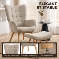 HOMCOM Fauteuil de Salon avec Repose-Pied, Fauteuil d'Appoint Capitonné en Velours Côtelé, Dossier Haut et Accoudoirs, Marron(m-8)