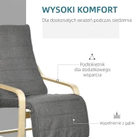 HOMCOM fotel do salonu relaksacyjny 5-stopniowy regulowany podnóżek z podłokietnikami drewno brzozowe do 120 kg szary(m-5)
