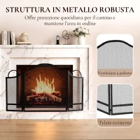 HOMCOM Parascintille Camino Pieghevole a 3 Pannelli, in Metallo Verniciato, Pronto all'Uso, 122x1x74 cm, Nero(m-8)