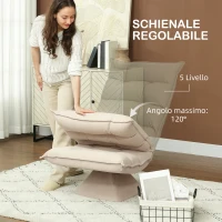 HOMCOM Poltrona Relax Girevole 360° con Schienale Regolabile in 5 Posizioni in Tessuto Effetto lino, Beige(m-4)