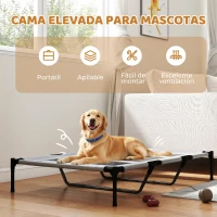 PawHut Cama Elevada para Perros Grandes Cama para Perros con Zona de Malla Transpirable y Bolsa 122x92x23 cm Gris Claro(m-5)