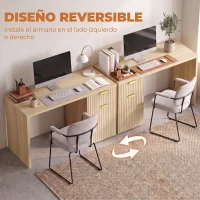 HOMCOM Escritorio Reversible 120 cm con Cajón Armario Balda Ajustable y Tablero Grueso para Espacios Pequeños Oficina Roble(m-4)