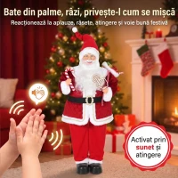 HOMCOM Moș Crăciun Muzical Animat, 120 cm, de Podea, cu Cap Rotativ, Roșu(m-5)