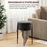 HOMCOM Keukenkrukken 4-stuks Set, Stapelbaar, Fluweeloptiek, tot 100kg, Metalen Frame, 41,5 x 41,5 x 46 cm, Donkergrijs(m-5)