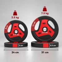 SPORTNOW Set di Dischi Pesi da 20 kg, 4 Pezzi Riempiti di Sabbia con Maniglie, Foro Centrale da 2,5 cm, Nero e Rosso(m-3)