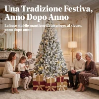 HOMCOM Albero di Natale Innevato 200cm con Luci LED 240 Bianco Caldo, 850 Rami, Base Pieghevole, Bianco e Verde(m-9)
