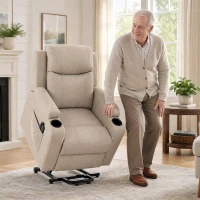 HOMCOM Riser Recliner Chair with Massage and Heat, Linen Electric Lift Armchair for Elderly with Spring Cushion, Beige(m-9)