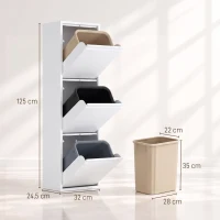 HOMCOM Meuble Poubelle de Tri Sélectif, Poubelle de Recyclage 45 L (3 x 15 L), 3 Compartiments, Portes à Fermeture Douce, Blanc(m-3)