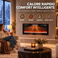 HOMCOM 102 cm Camino Elettrico da Incasso/Parete/Terra Ultrasottile 8.3 cm con Telecomando, 900/1800W, Timer, 35㎡ Nero(m-6)