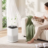 HOMCOM Purificator de Aer Smart cu Aplicație, WiFi, pentru 27 m², Filtru HEPA, CADR 225 m³/h, 28 dB(m-2)
