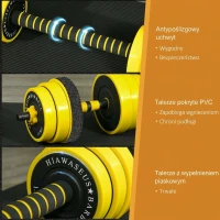 HOMCOM 25 kg Zestaw Hantli i Sztangi, Ergonomiczny Zestaw Hantli 3-w-1, 12 × Płytki, 2 × Krótkie Sztangi, 1 × Długa Sztanga, Żółty+Czarny(m-5)