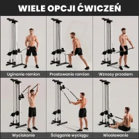 SPORTNOW Regulowana wieża siłowa 25-165 cm z podwójnymi wyciągami i adapterami 62 x 60 x 200 cm Czarny(m-4)