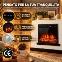 HOMCOM Camino Elettrico da Terra con Cornice Porta TV 50'', 900/1800W, Effetto Fiamma 3D LED Realistico, Bianco(m-8)