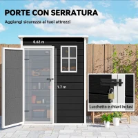Outsunny Casetta da Giardino 1.14m² in PP e Alluminio con Pavimento, Capanno da Giardino, Tetto Inclinato, Nero(m-6)