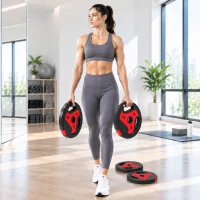 SPORTNOW Set di Dischi Pesi da 20 kg, 4 Pezzi Riempiti di Sabbia con Maniglie, Foro Centrale da 2,5 cm, Nero e Rosso(m-9)