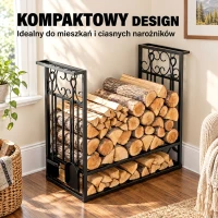Stojak na drewno kominkowe HOMCOM z akcesoriami, regał na drewno, podstawka na drewno kominkowe, narzędzia kominkowe, Stal Czarny 75 x 30 x 60 cm(m-7)