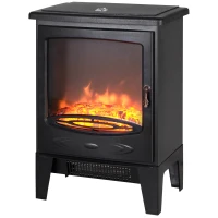 HOMCOM Electric Fireplace Stove, Freestanding Log Burner, 1000W/2000W, Portable Electric Fire Fan Heater with LED Flame Effect, Adjustable Thermostat, Glass, Overheat Protection, Black(m-10)