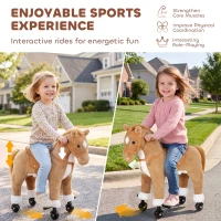 AIYAPLAY Rocking Horse, Plush Ride On Horse with Hoof Sounds, Music, Rolling Wheels and Pedal for 3-7 Years, Up to 50kg, Brown(m-6)