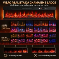 HOMCOM Lareira Elétrica Encastrável ou de Chão 750/1500W, 3 Lados, 12 Cores de Chama 3D, Termóstato, Comando à Distância, Preto(m-4)