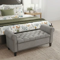 HOMCOM Panca Fondo Letto in Tessuto Effetto Velluto con Contenitore e Braccioli Arrotolati, Grigio Chiaro(m-10)