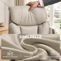 HOMCOM Sedia Ufficio Girevole Reclinabile 135° Finta Pelle, Poggiapiedi, Braccioli e Altezza Regolabili, Grigio Chiaro(m-8)