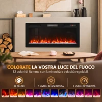 HOMCOM 102 cm Camino Elettrico da Incasso/Parete/Terra Ultrasottile 8.3 cm con Telecomando, 900/1800W, Timer, 35㎡ Nero(m-5)