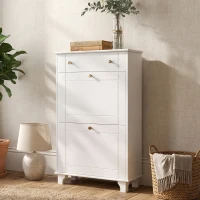 HOMCOM Scarpiera Salvaspazio Slim con 2 Ante a Ribalta Scarpiera Ingresso con Ripiani Regolabili, Cassetto Base Rialzata(m-7)